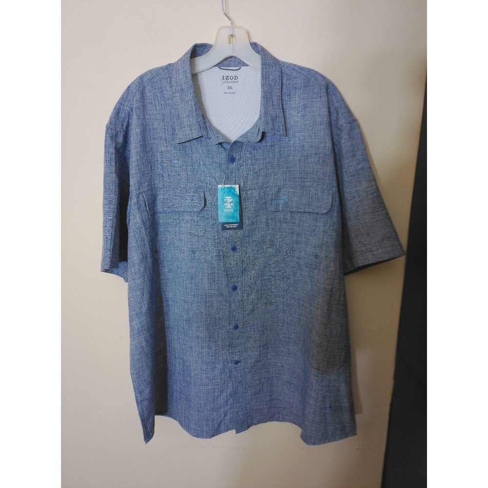 NWT Izod Saltwater Mens Button Down Shirt XXL Twilight Blue Performance Vented